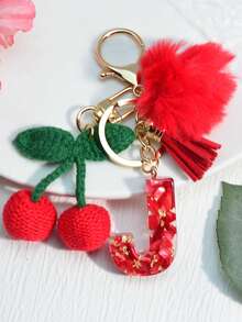 1 móc khóa hình thiên hà bằng nhựa có chữ cái tiếng Anh, tua rua trang trí quả cầu lông màu đen, quà tặng cho bạn bè, mẹ, mặt dây chuyền tình yêu phụ kiện ô tô túi xách học sinh dễ thương phong cách Goth Y2k - Quả anh đào đỏ - Xem 28