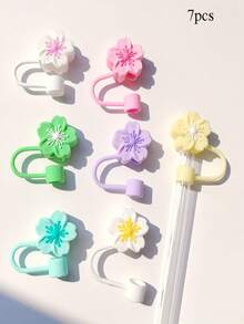 5 件硅胶吸管套，樱花设计，适合 10 毫米杯吸管，可爱花卉运动旅行杯配件圣诞礼物，学校用品 - 彩色 - 查看 11