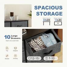 10-Drawer Fabric Storage Cabinet With Wood Top - Organizer Dresser For Bedroom & Closet, Powder-Coated Metal Frame & Removable Bins