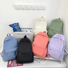 Mochila escolar impermeable para mujeres, gran capacidad, mochila escolar con cremallera suave, color sólido, mochila casual para adolescentes, suministro para estudiantes - Gris - Ver 2
