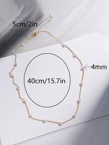 1pc Minimalist Faux Pearl Chain Necklace - Yellow Gold - View 6