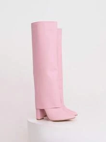 Botas rosa largas tacón cuadrado,botas cómodas , botín - Rosa - Ver 5