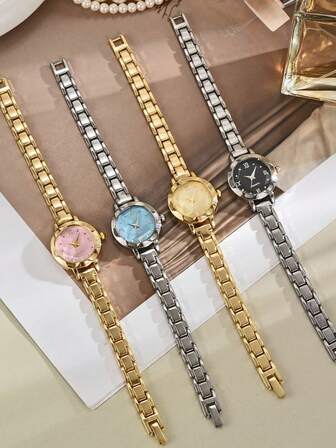 1pc Minimalist Diamond Pattern Mixed Rhinestone Dial Steel Band Quartz Watch, Suitable For Birthday, Halloween, Year-End Promotion, Singles Day Gift