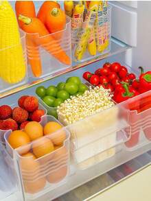 4 件/套透明冰箱储物箱，配有易握手柄，节省空间的厨房整理，用于冰箱门和柜台的现代食品分类盒，平面和波浪条纹随机发货。 - 彩色 - 查看 7