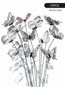 12/24 Pcs Black & White Butterfly Garden Stakes, Waterproof PVC Artificial Butterflies For Wedding Decor, Home Vase Decoration - Multicolor - View 9