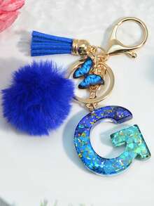 1 Móc khóa chữ cái tiếng Anh bằng nhựa Epoxy hình bầu trời đầy sao có tua rua và quả cầu lông trang trí, món quà đáng yêu cho bạn bè và các bà mẹ Phụ kiện ô tô Túi xách Ba lô cho trường học Dễ thương theo phong cách Goth Y2k - Tương phản màu xanh hoàng gia - Xem 30