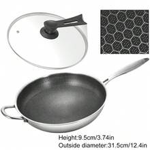 Stainless Steel Honeycomb Cooking Frying Pan And Stand-Up Glass Lid With Side Ear For Restaurant Family Use - Black - View 16