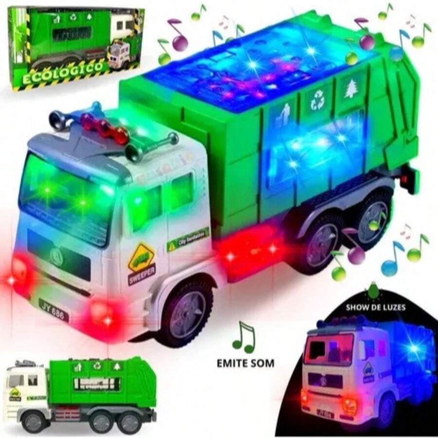 Caminhão De Lixo Com Som E Luzes À Pilha - Verde - Visão 1