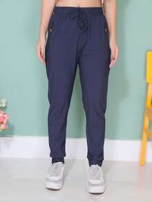 WOMEN'S PANTS, ELASTIC SPORTY - 寶藍色 - 查看 2