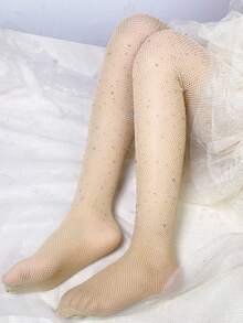 4pcs/Set Girls Hollow Out Rhinestone Mesh Pantyhose, Breathable Fishnet Tights - Multicolor - View 7