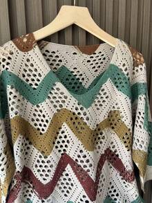 Women's Stylish 3D Print Knit Sweater, Fashionable For Summer - Apricot - View 3