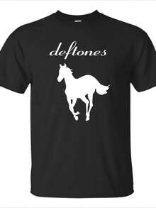 Playera informal de verano para hombre con estampado de poni blanco mexicano y letras, cuello redondo, manga corta, 100 % algodón, 220 g de algodón grueso - Negro - Ver 1