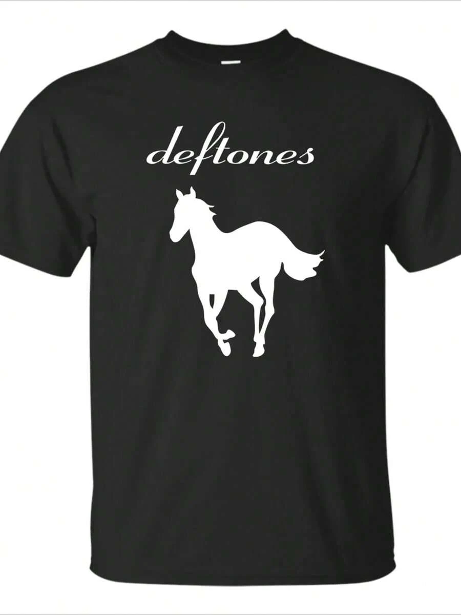 Playera informal de verano para hombre con estampado de poni blanco mexicano y letras, cuello redondo, manga corta, 100 % algodón, 220 g de algodón grueso - Negro - Ver 1