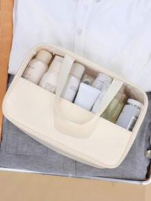 3pcs Set - 1 Travel Makeup Bag, PVC Toiletry Bag, Hand-Held Skincare Bag, Large Capacity Organizer, Travel Essentials For Travel Storage Bag, Makeup Bag, Cosmetic Bag, Vacation Organizer, Large Capacity Makeup Organizer Makeup Case, For Lipstick, Brush - White - View 5