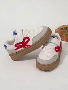 1 Pair Kids' Sports Shoes, Girls' PU Leather Athletic Shoes Autumn/Spring New, Boys' Versatile White Sneakers For Back To School, Girls' Casual Flat Shoes - Red - View 2