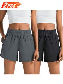 ZUTY 2 Pack  Athletic Running Shorts For Women 5" With Zipper Pocket High Waisted Quick Dry Workout Gym Shorts With Liner - 黑色深灰 - 查看 1