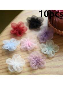 6/10pcs Fabric Artificial Flower Fine Bubble Yarn Hand Sewn 3D Floral Crafts, Used For DIY Clothing, Chest Flower Decoration Accessories, Jewelry Accessories Mesh With Butterfly Results Frozen Yarn Bow Handmade DIY Hair Accessories Clothing Decoration Accessories Bow - Multicolor - View 7