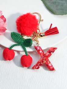 1 móc khóa hình thiên hà bằng nhựa có chữ cái tiếng Anh, tua rua trang trí quả cầu lông màu đen, quà tặng cho bạn bè, mẹ, mặt dây chuyền tình yêu phụ kiện ô tô túi xách học sinh dễ thương phong cách Goth Y2k - Quả anh đào đỏ - Xem 33