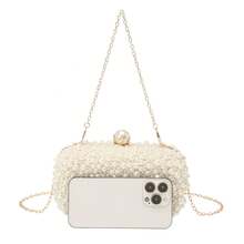 Mini Beaded Pearl Evening Clutch Bag, Formal Dress Accessory - Apricot - View 4