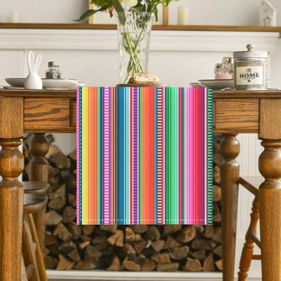 1Pc Geometric Table Runner Mexican Serape Colorful Stripe Farmhouse Wood Board Heart Bohemian Geometric Carpet Pattern Farmhouse Table Runner Washable Outdoor Indoor Party Kitchen Home Dining Table Dressing Table Centerpiece Living Room Round Table Coffee Table Dinner Rectangular Table Restaurant Decoration