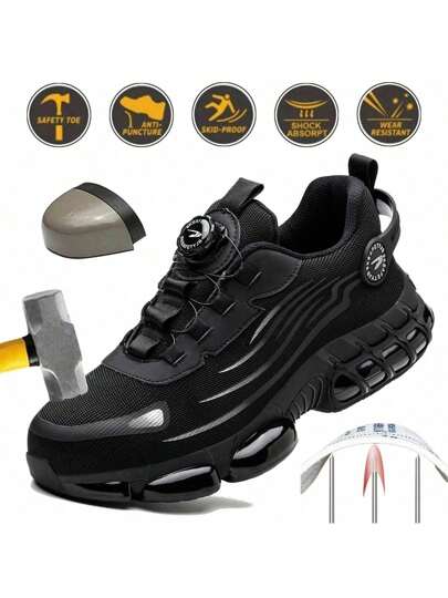 Zapatos de de moda para mujer, zapatos deportivos con puntera de acero anti-aplastamiento, zapatos de trabajo, zapatos casuales con suela gruesa amortiguadora, botas de industriales y de construcción anti-perforación, para todas las estaciones