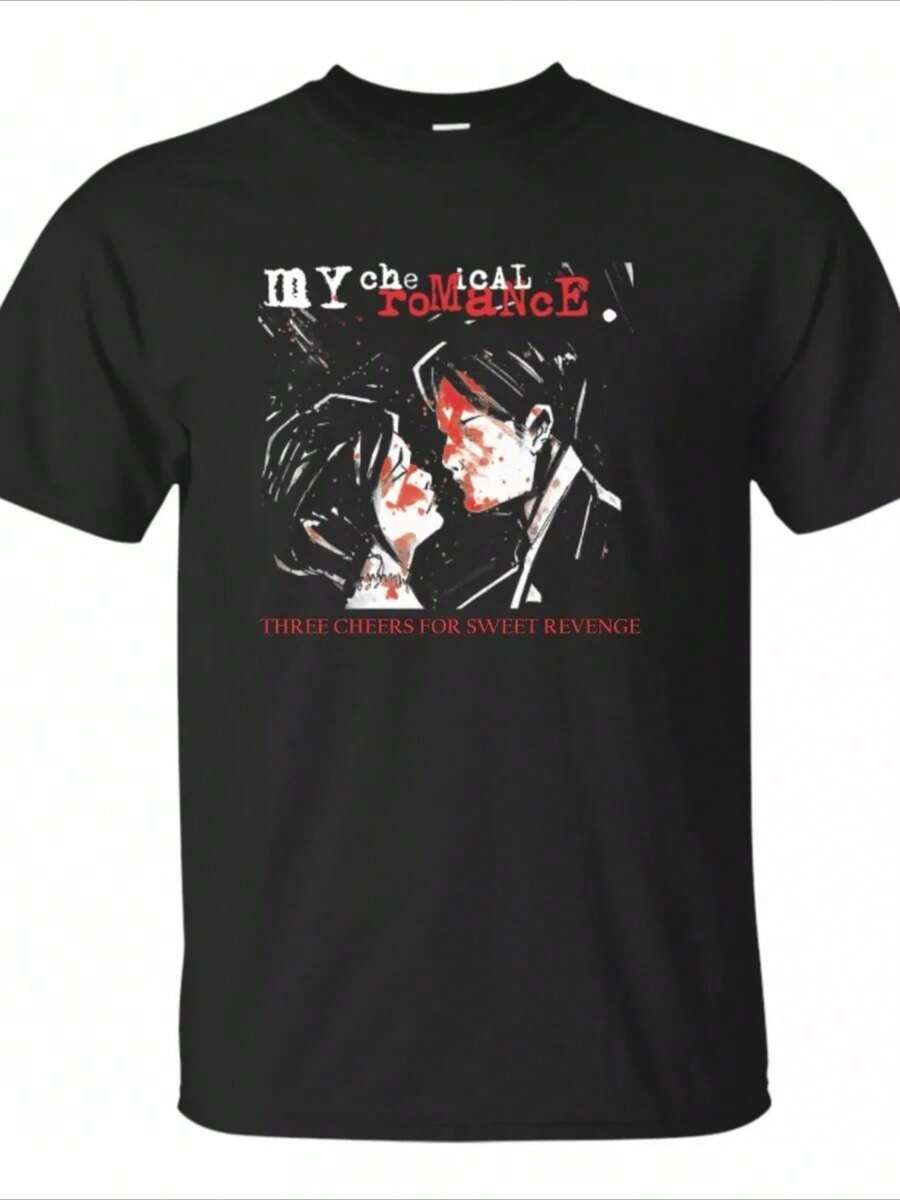 Playera informal de verano para hombre con estampado de romance químico mexicano, cuello redondo y manga corta, 100 % algodón, 220 g de algodón grueso. - Negro - Ver 1