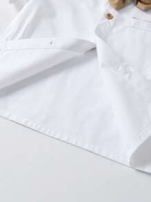 2pcs Young Boys Gentleman Outfit: Short Sleeve Collared Shirt With Bowknot And Suspender Shorts, Fashionable And Stylish For Parties, Birthdays, Weddings, And Ring Bearer Ceremonies