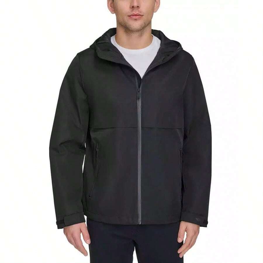 Dockers Men's Hooded Rain Jacket - 黑色 - 查看 1