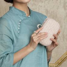 Handmade Pearl Beaded Evening Clutch Bag, Women Formal Party Purse, Rhinestone Embellished Envelope Clutch, Suitable For Cheongsam/Evening Dress - Pink - View 6