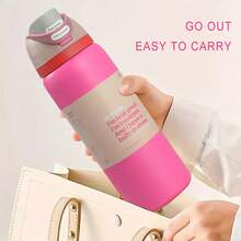 OwaIa Rose Red Large Capacity 32OZ/945ml One Hand Press Open Lid Sports Kettle - Double Drink Stainless Steel Outdoor Sports Kettle With Straw, Double Insulated 100% Leak-Proof Vacuum Bottle, Frosted Non-Slip Travel Cup - Large Capacity 32OZ/945ml - Perfect For Sports Gym, Hiking, Car, Beach Or Outdoor Adventure - 玫紅色 - 查看 9