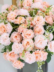 1/3 件浪漫丝绸康乃馨和绣球花束人造花中心装饰塑料花手持插花适用于婚礼/家居/卧室/客厅/餐桌装饰/新娘花束/母亲节