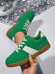 New Retro Classic American Green Outdoor Casual Skateboard Training Lace-Up Light Sport Versatile Commute Flat Shoes For Women, All Season - Retro Green - View 2