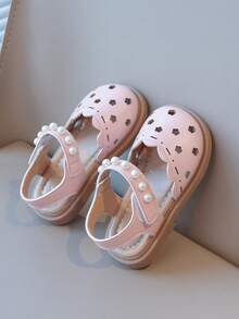 1 par de sandalias de verano para niñas con diseño de princesa, puntera abierta y perlas, suela plana antideslizante y suave para bebés y niñas pequeñas - Rosa - Ver 5