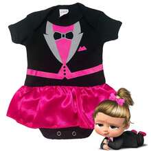 Body Bebê Temático Menina Fantasia Infantil - Poderosa Chefinha - Preto - Visão 1
