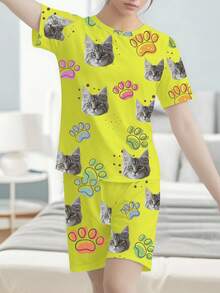 [DIY] Customizable Women's Pajama, Portrait Photo Customization, Gift, Novel, Big Head Shot, Funny Face Replacement, Lightweight Quick-Dry Silky Soft Fabric, Gift For Friends/Lovers - White - View 5