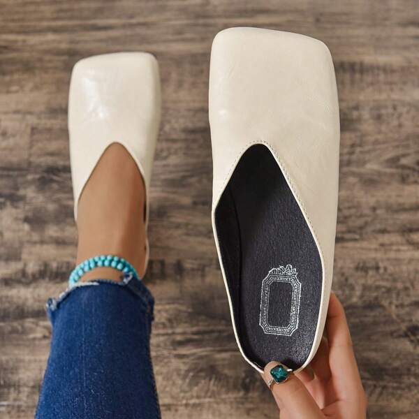 Women's Slip-On Mules, Fashion Comfortable Minimalist Lightweight Backless Casual Slides, Suitable For Indoor And Outdoor Wear, Square Toe, Flat Bottom