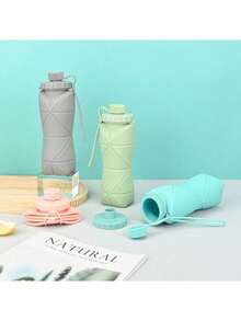 1pc Pink/Green/Blue Silicone Collapsible Water Bottle, Silicone Foldable Travel Water Bottles, Easy-Carry Design & Compact Size, For Outdoor Activities, Sports, Exercise, 20oz Water Glass Water Bottle - Multicolor - View 3