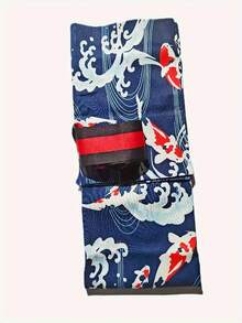 Polyester Samurai Warrior Kimono Suit, Traditional Japanese Style - Navy Blue - View 10
