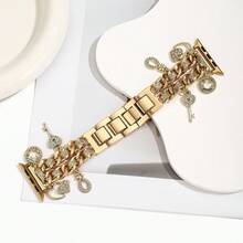 1 条皮革表带不锈钢表带，兼容 表带 38/40/41/42/44/45/49 毫米，兼容 Watch Ultra/SE/8/7/6/5/4/3/2/1 - 金色 - 查看 3