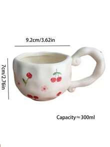 1 pieza Taza cerámica asimétrica pintada a mano, con patrones de cereza y arándano, estilo vintage japonés, taza de té/café de alta calidad para oficina, taza de agua, regalo de taza de cerámica, apta para todas las estaciones - Multicolor - Ver 3