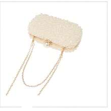 Mini Beaded Pearl Evening Clutch Bag, Formal Dress Accessory - Apricot - View 6