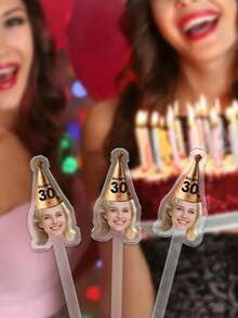 Agitadores de bebida de cumpleaños, decoraciones de cumpleaños, agitadores personalizados, agitadores de bebidas con foto personalizada, agitadores de cóctel como regalo de 15 cm de largo, multifuncional, colorido, moderno, personalizado, único, regalos ideales para él, regalos ideales para ella, novio, papá, novia, mamá, familia, amigos, salón de té, hogar, jardín, oficina, para aniversarios, para el Día de San Valentín, para el Día de la Madre, para cumpleaños, para el Día del Padre, para graduación, para bodas, para inauguración de la casa - Multicolor - Ver 5