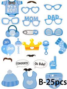 25/30pcs Baby Shower Photo Props, Gender Reveal Party (Boy Or Girl) Baby Shower/Birthday Party - Multicolor - View 12