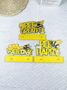 Wooden Table Decorations Independence Day Harvest Bee Festival Bee Letter Window Decorations Cartoon Ornaments Creative Desktop Dress Up,Welcome Letter Signs Wooden Table Centerpieces, Bee Themed Party Supplies Home Table Decorations For Decorating Your Tiered Trays, Kitchen, Tables, Shelves, Window Sills, Or Any Bee-Themed Area Of Your Home - Yellow - View 10