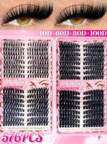 640 piezas/576 piezas Racimos de pestañas individuales de ojo de gato de 10-18 mm izquierdo y derecho para pestañas en racimos individuales apareados,extra gruesas y naturales, con efecto aterciopelado, ultra suaves y súper ligeras. Kit de extensión de pestañas DIY para principiantes para usar en casa, vida diaria, regalos, viajes y festivales de música