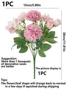 1PC/3pcs Artificial Flowers Silk Hydrangea Bouquets Fake Tea Roses For Autumn Wedding Vase For Home Dining Room Bedroom Decorations, Festival Birthday Party Accessories, Outdoor Garden Decorations - Ball Rose-sand Red - View 2