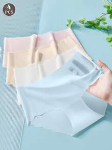 Paquete de 4 prendas de ropa interior sin costuras de seda de hielo para mujer, tipo braga suave, transpirable, ultradelgada, de secado rápido y elástica