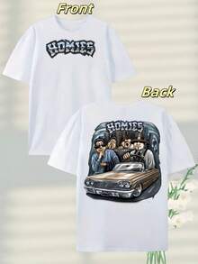 220g Heavyweight Pure Cotton Street - Homie - Car Tee - 'HOMIES' Print2025 New Summer Women's Loose Printed Short-Sleeved T-ShirtUnisex Vintage Washed Tee - Distressed Retro Style Everyday Basic - 黑色 - 查看 7