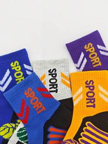 5 Pairs Of Spring And Autumn Sports Socks For Boys And Girls Aged 2-16, Basketball Socks, Round Neck - Multicolor - View 2