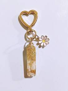 1pc Women's Beige Letter & Heart Tassel Resin Keychain, Creative Gifts For Friends, Casual & Cute Accessory Car Accessories Bag Charm Backpack For School Goth Y2k